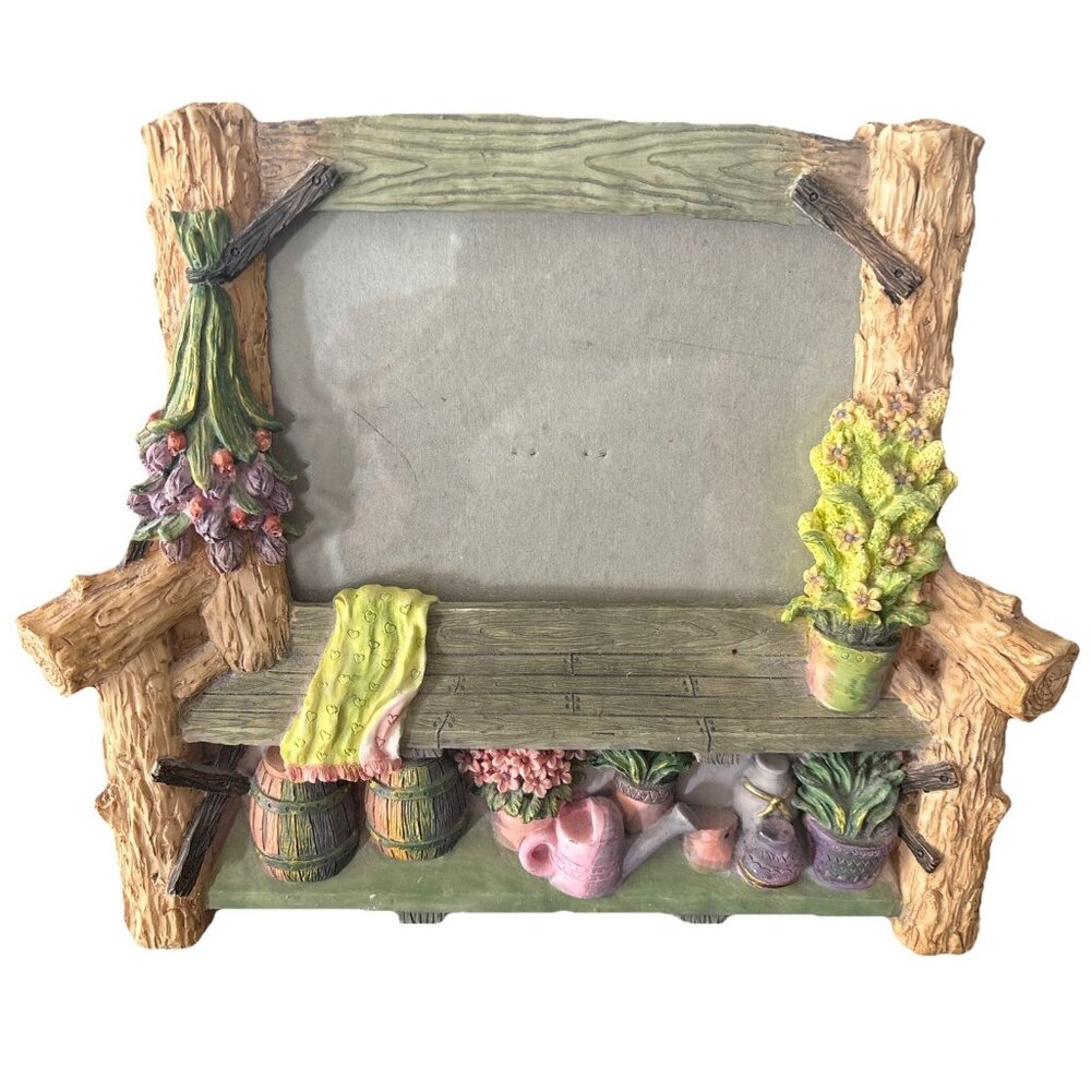 Gardening 3D Log Resin Picture Frame - Spring Flowers & Pots Garden Tools  5x7”